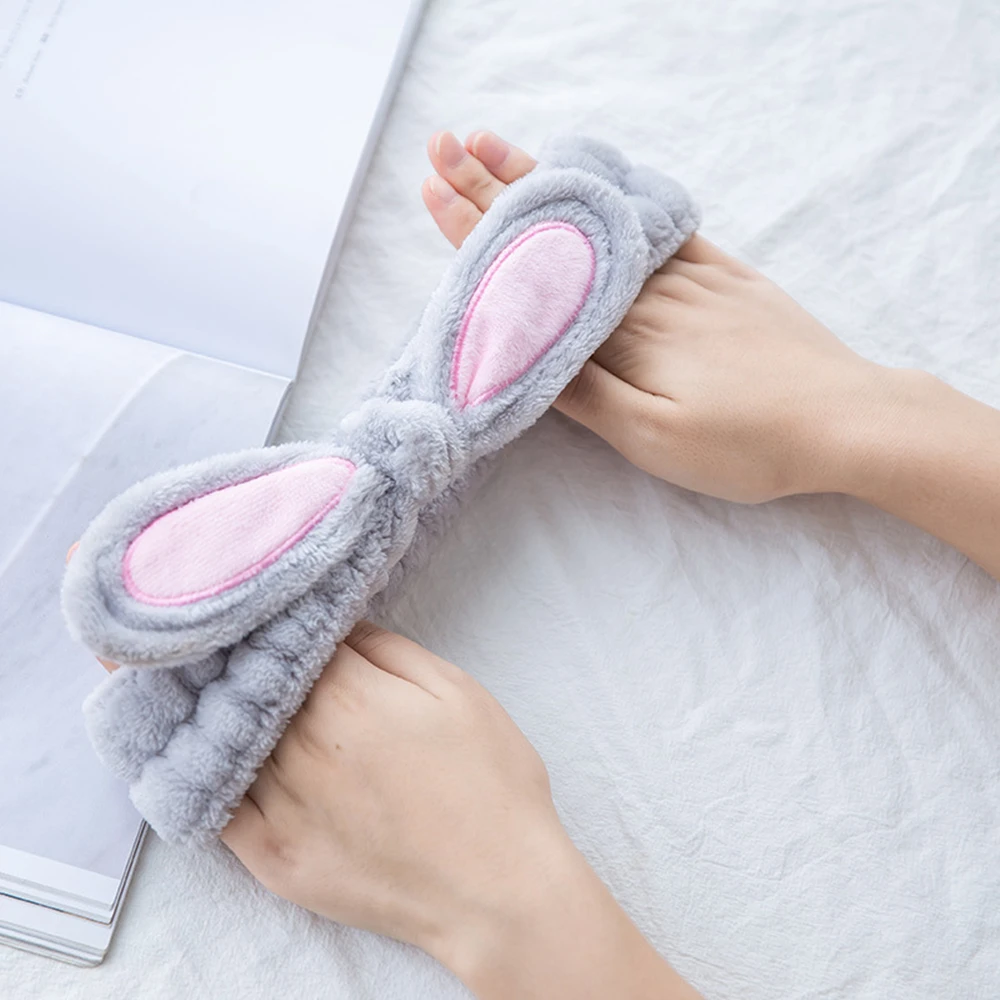 Мягкие кроличьи уши резинки для волос женщин мытья лица эластичная повязка