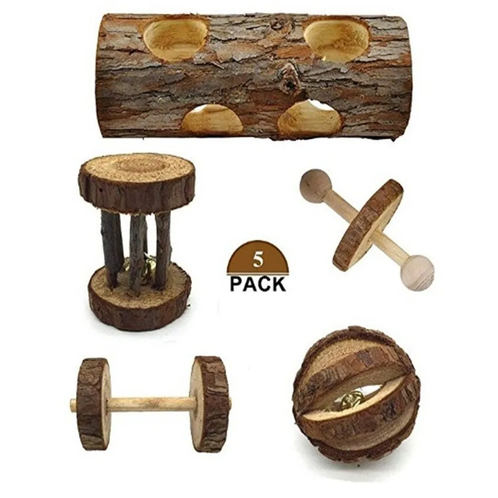

#5 Wooden Pet Toy Hamster Rabbit Pig Parrot Playing Molars Set Hamster Toys Accessories Small Pet Toy Set