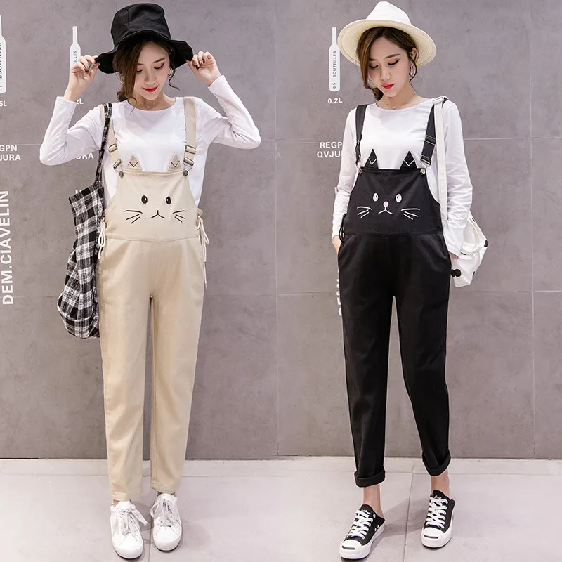 Женский хлопковый комбинезон для беременных с вышивкой кошки на бретелях