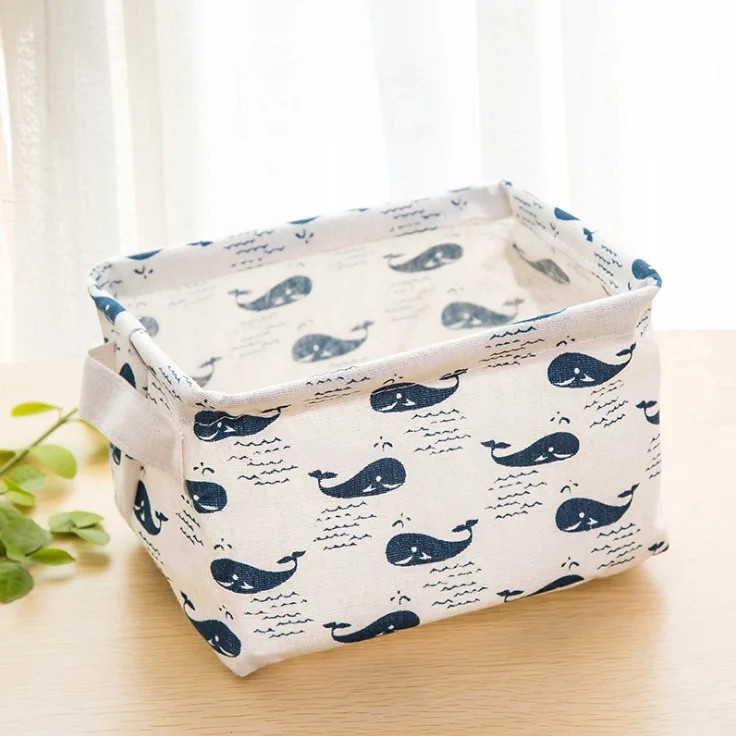 Whale Коробка для мелочей с ручкой настольная Милая печатная складная корзина - Цвет: Whale