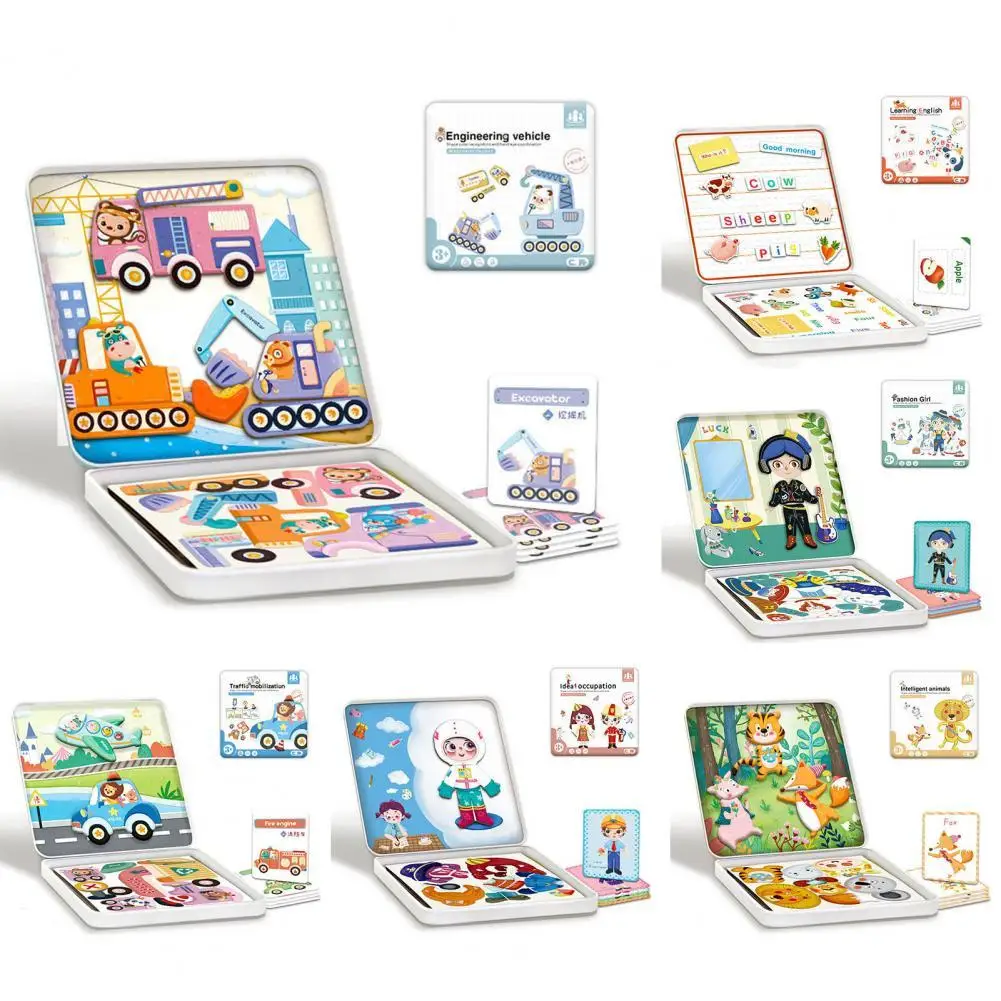 

1 Set Easy-carrying Kids Puzzle Picture Recognition Magnetic Finger Training DIY Magnet Traffic Animal Puzzle Toy for Children