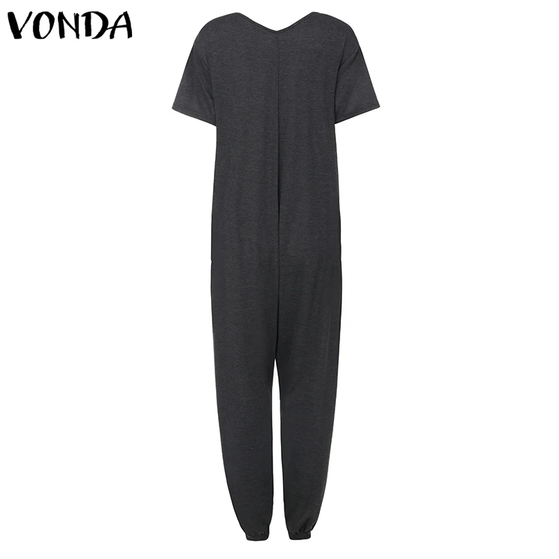 VONDA костюмы, женские комбинезоны, повседневные одноцветные комбинезоны с круглым вырезом и короткими рукавами, свободная элегантная офисная комбинезоны большого размера, штаны