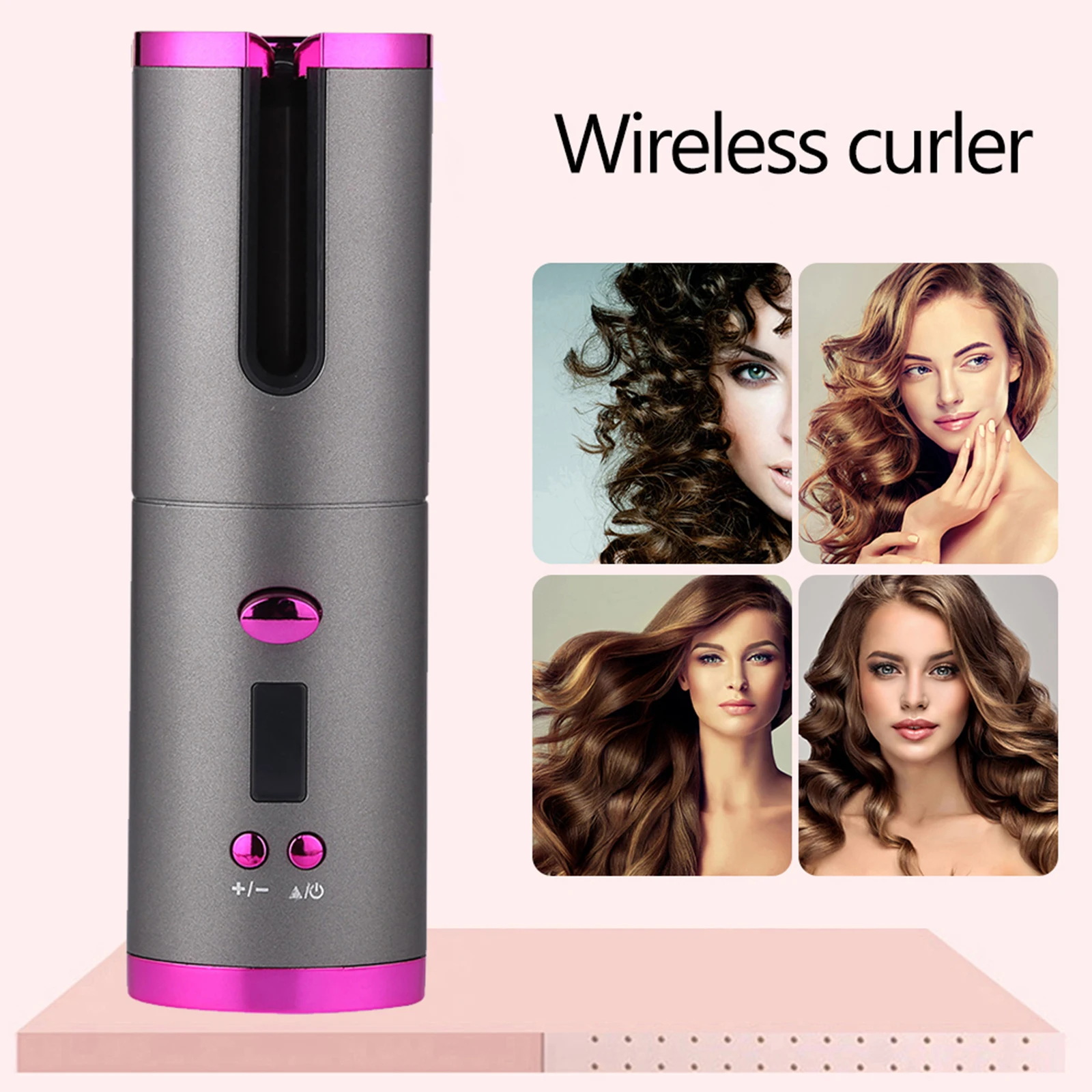 

Cordless Auto Hair Curler Automatic Curling Iron withTemperatureTimer USB Rechargeable LCD Display Hair Waves Styling Tools