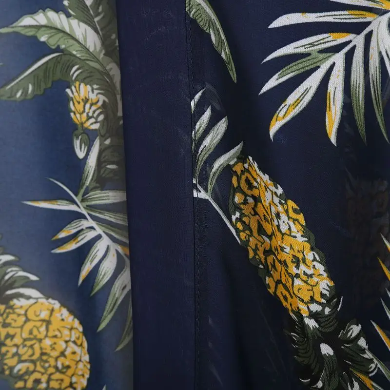 

Womens Summer Country Style Half Sleeves Swimsuit Cover Up Boho Colored Pineapple Digital Printing Kimono Cardigan Asymmetric
