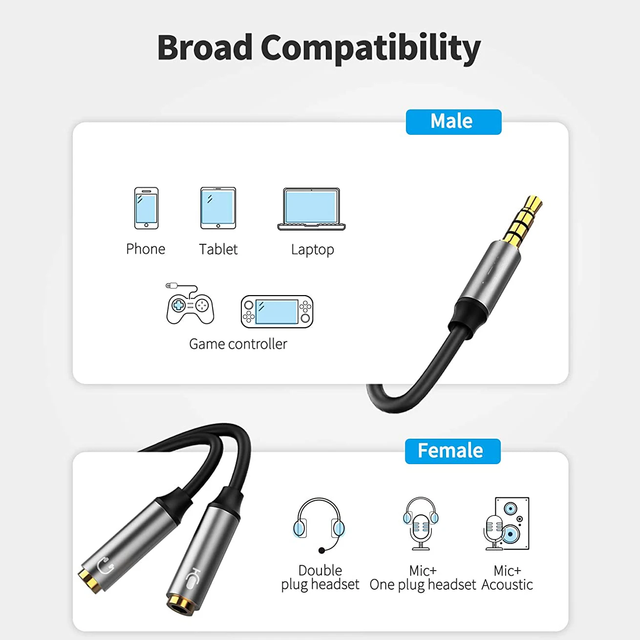 Наушников микрофонный сплиттер 3 5 мм стерео аудио Y кабель мужчины к 2 Женский