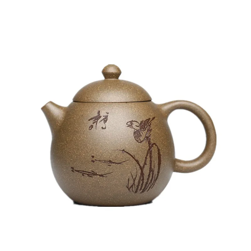 

Yixing purple clay teapot raw ore green plaster dragon egg hand carved exquisite Teapot Tea Set