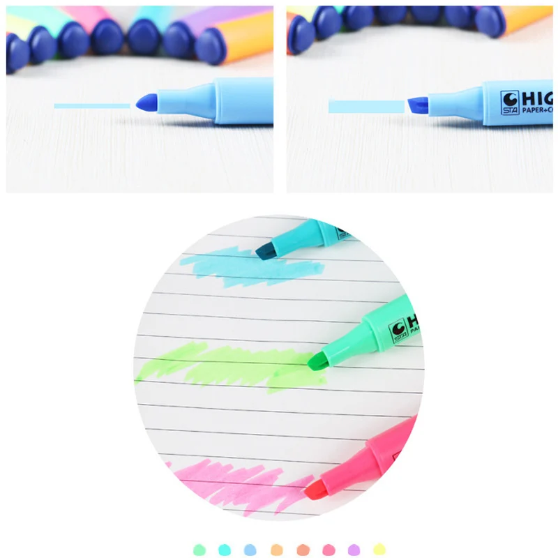 

8Pc Creative New High Capacity 8Colors Highlighter Hand Account Marker Pen Drawing Pen Marcador Child Gift Office&School Supply