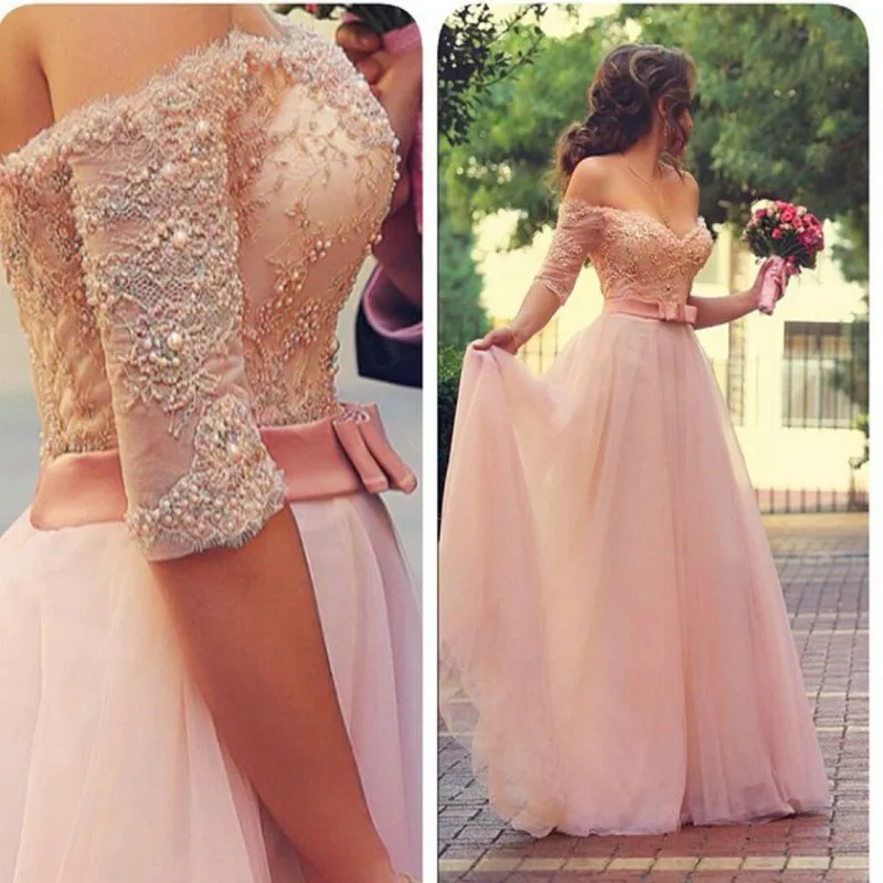 

Sexy Long Lace Special Occasion Vestido De Festa Longo Tulle Abendkleider Party prom gown half sleeve Elegant Bridesmaid Dresses