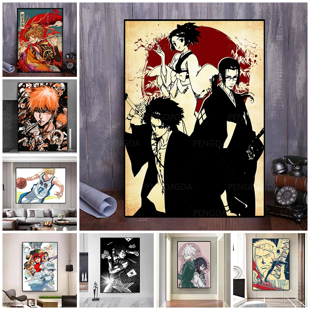 

Hd Printed Japan Anime Roles Poster Home Decor Wall Artwork Samurai Champloo Canvas Painting Modular Pictures Living Room Framed