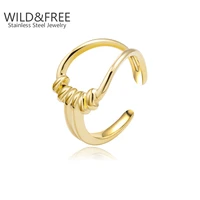 classic simple style stainless steel rings aesthetic hollow gold plated ring unisex party jewelry adjustable open rings