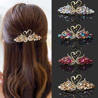 elegant crystal swan barrettes hair clips for women vintage rhinestone hairpins headwear girls hair accessories jewelry clips