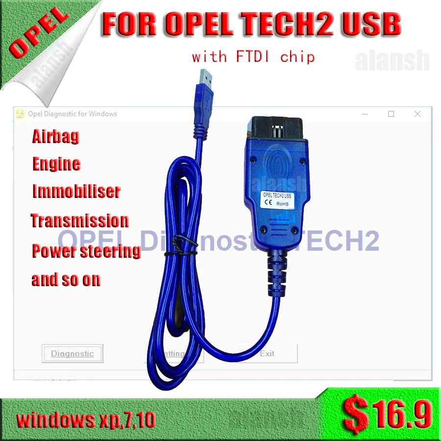 Для Opel Tech2 USB OBD2 Диагностический кабель Tech диагностический интерфейс Vauxhall 1997