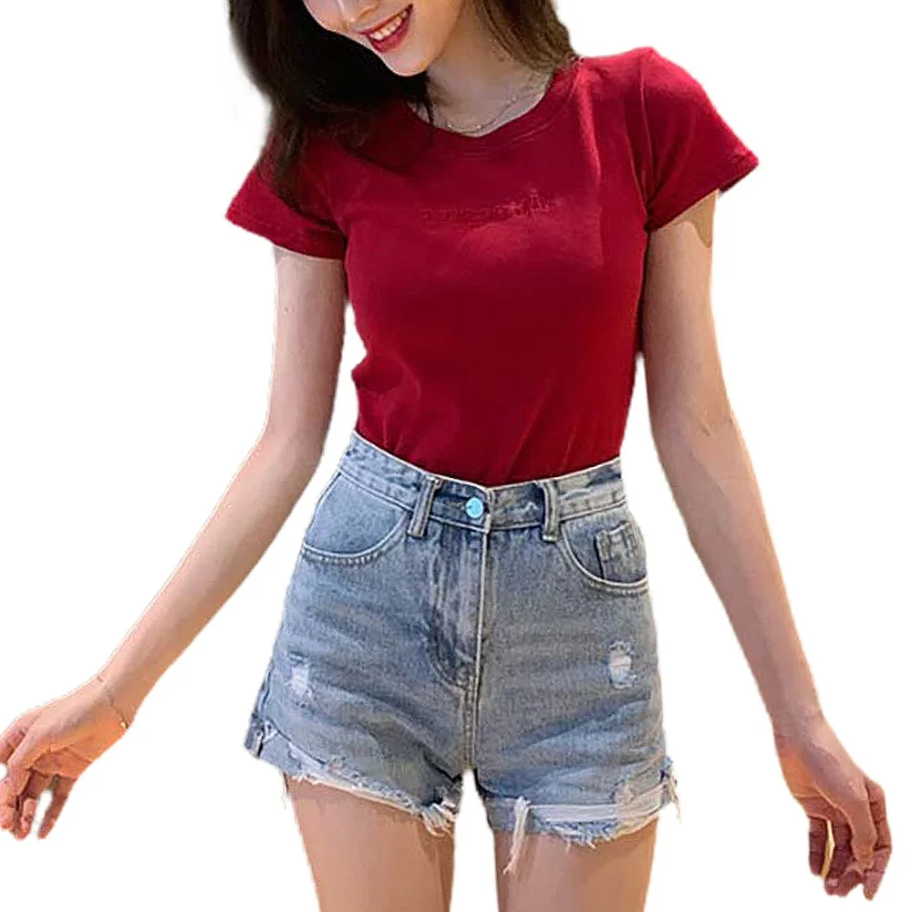 

Women Slim Short Sleeve Tee Ladies Round Neck Letter Print Soft Breathable