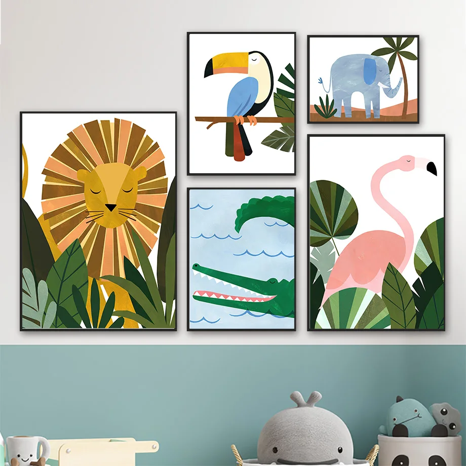 

Lion Elephant Tiger Zebra Jungle Nursery Wall Art Canvas Painting Nordic Posters And Prints Wall Pictures Baby Kids Room Decor