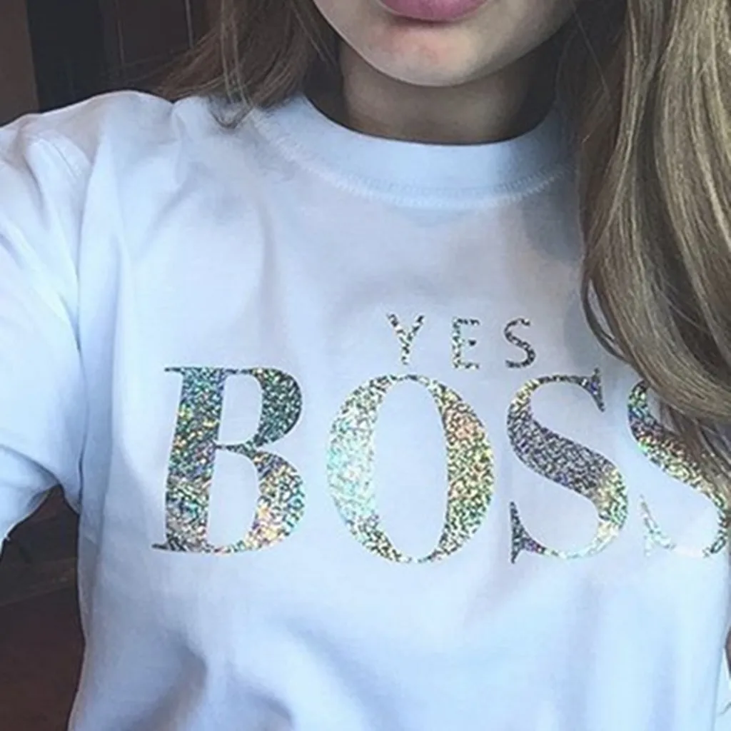 Женская Осенняя толстовка с блестками и надписью «Yes Boss», Женская толстовка с капюшоном, пуловер с длинным рукавом в стиле Харадзюку, джемпер, Sudadera Mujer