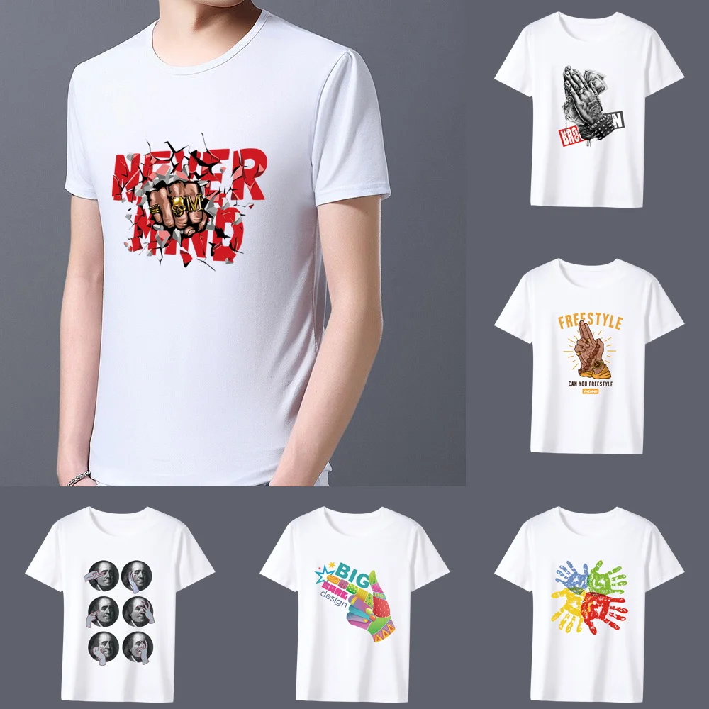 

Fashionable Men's All-match T-shirt Trend Hand Pattern Printing Series O-neck Casual Commuter Comfortable Men's Slim Shirt Top
