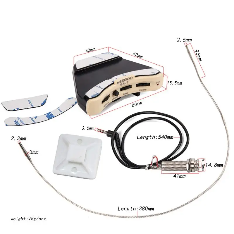 

Free shipping Acoustic Guitar Soundhole Preamp Piezo 3 Band Pickup Eq With Microphone