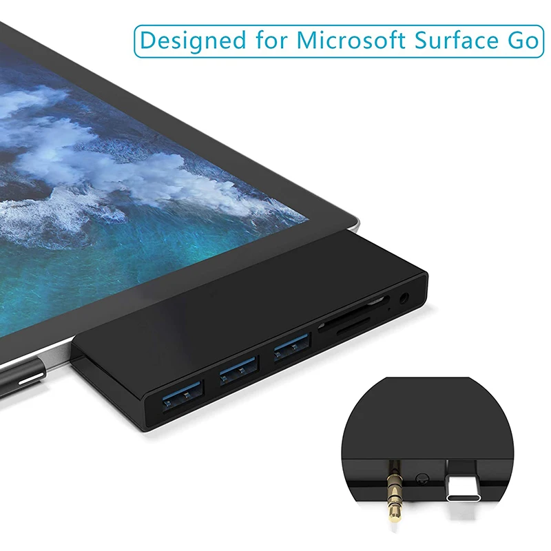 

6-In-1 USB C Surface Go USB Hub Adapter Dongle with 3 USB 3.0 Ports, 3.5mm o Jack, SD/TF Card Reader for Surface Go