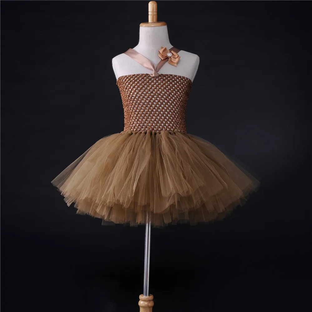 Brown Baby Girl Flower Tutu Dress Handmade Fluffy Children Birthday Party Dance Ball Gown for Girls Kids Halloween Costume | Детская
