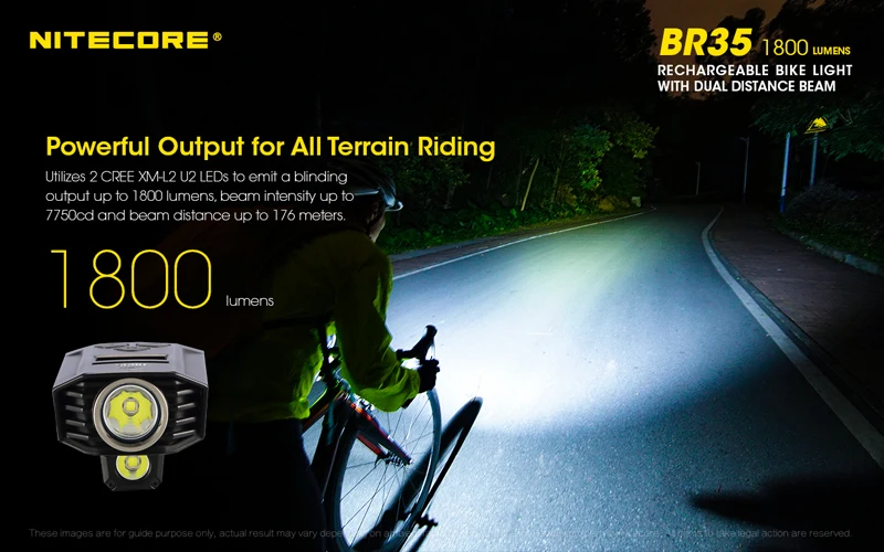 1800 люмен Nitecore BR35 CREE XM-L2 U2 светодиодный Перезаряжаемый велосипед/велосипедный передний свет встроенный аккумулятор 6800 мАч