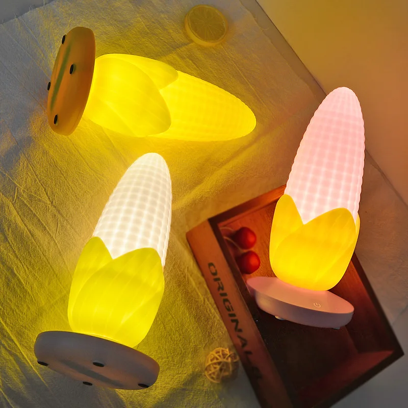 

Corn Cartoon Silicone LED Night Light USB Charging Touch Dimming 3 Brightness Romantic Bedroom Bedside Atmosphere Table Lamp