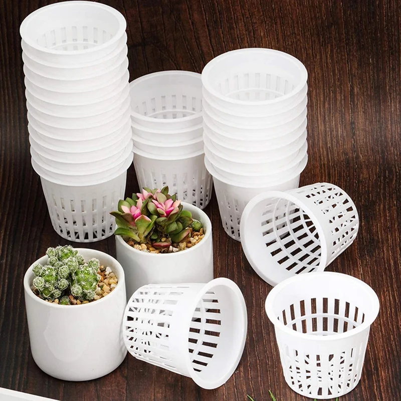

30 Pieces of Garden Plastic Mesh Cup 3 Inch Mesh Cup Slotted Mesh Wide Lip Planting Basket Cup Filter Plant Mesh Pot