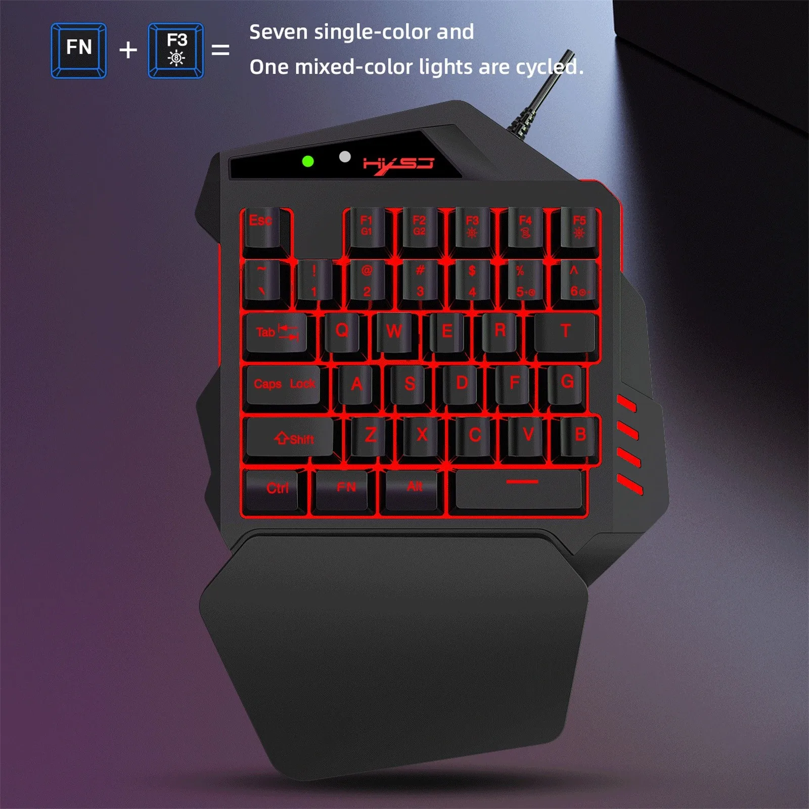 

Black HXSJ V500 Streaming Ribbon Converter One-handed Keyboard with USB Converter Interface Flow Color Light Keyboards
