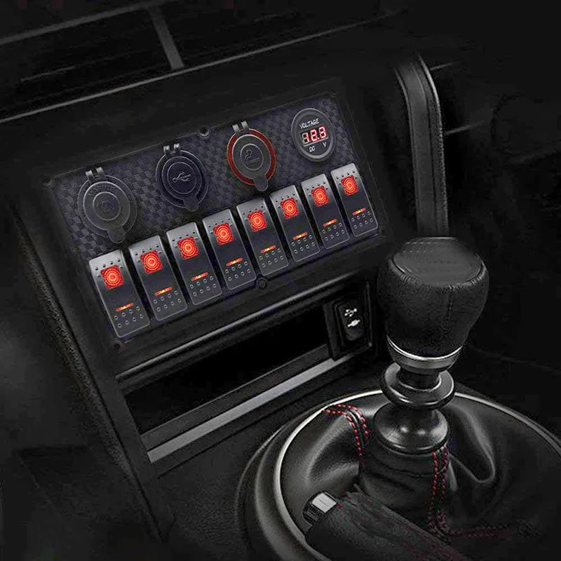Лодка выключатель автомобиля Панель 12V~ 24V с светодиодный свет панель с переключателями+ Dual USB Порты и разъёмы Вольтметр+ прикуривателя Быстрая