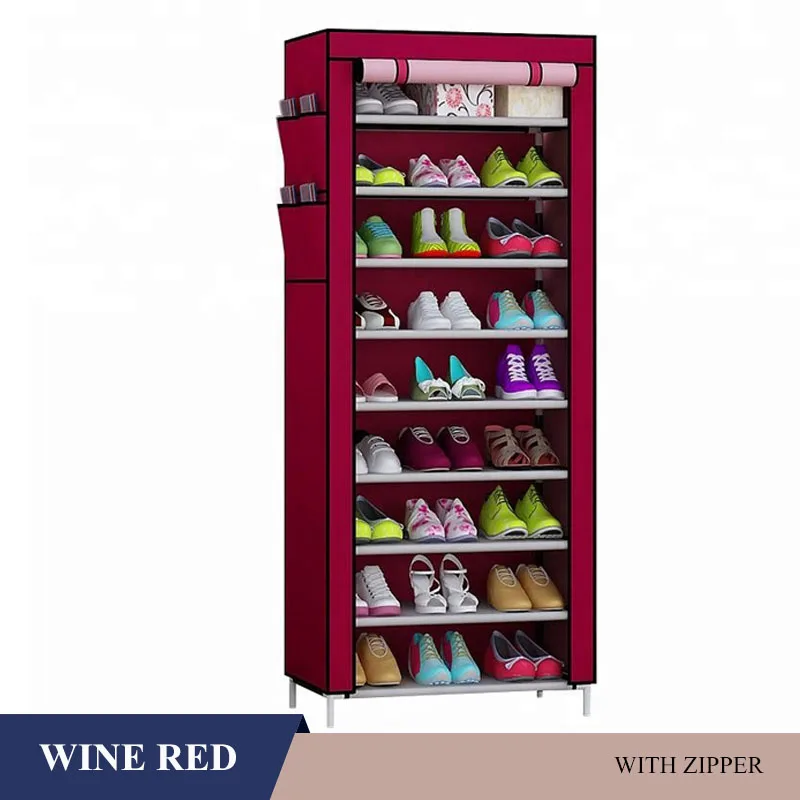 10-layer Wine red Kaidiстеллаж для обувидля хранения обувиобувной стелаж с п ылизащитным чехлом подставка под обувьстелажи для обуви экономия местастелажи для обуви обувной стелаж с пылиза щитным чехлом тканевый шкаф для обуви - Цвет: 10-layer Wine red