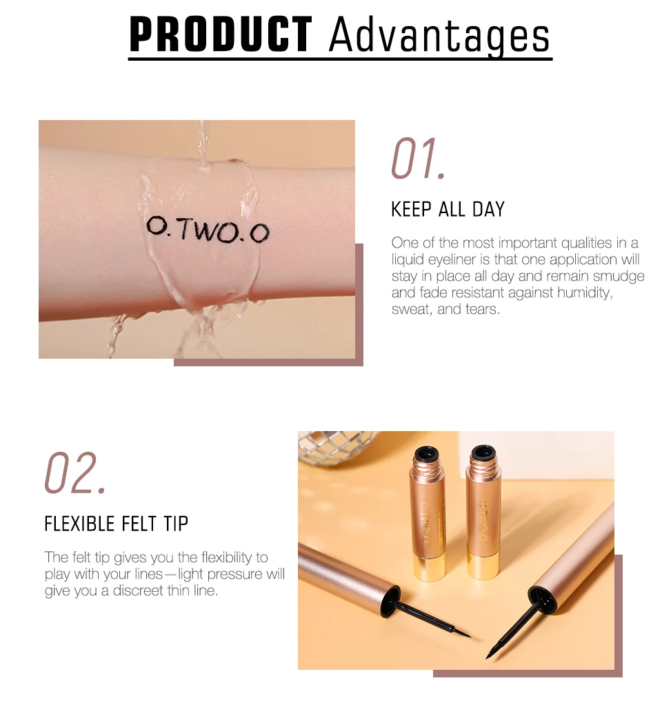 O.TWO.O Liquid Eye Liner Waterproof Ultra Fine Brush Head Long Lasting Quick Dry Natural Eyeliner Cosmetics