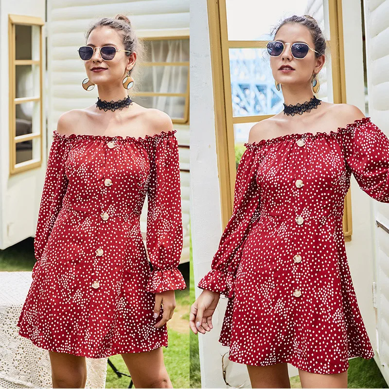 

Women Spring Flower Prin Midi Dress Off Shoulder Long Sleeve Sexy Elegant Beach Party Night Dress Female Vestidos Robe Tunic