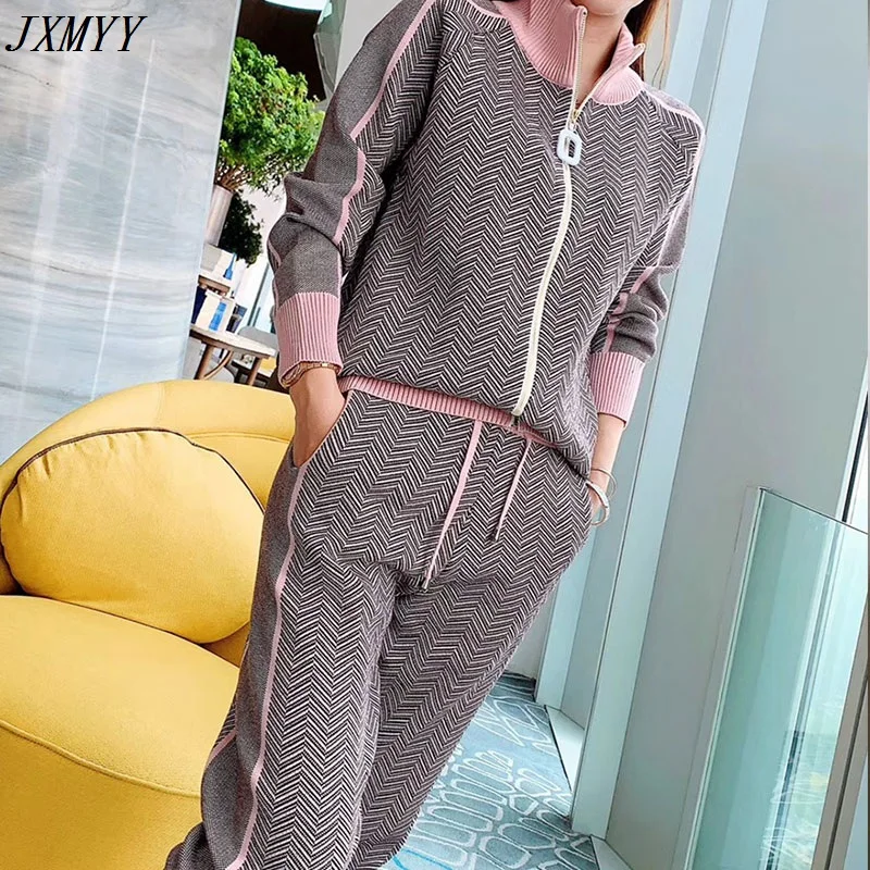 Спортивный костюм женский JXMYY трикотажный с высоким воротом на молнии |