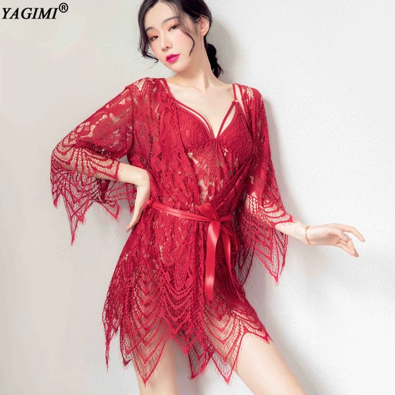 YAGIMI Женская сорочка сексуальный комплект нижнего белья красное нижнее белье