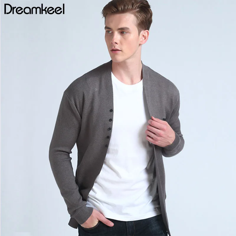 Мужской однотонный кардиган средней длины повседневный осенний Однотонный