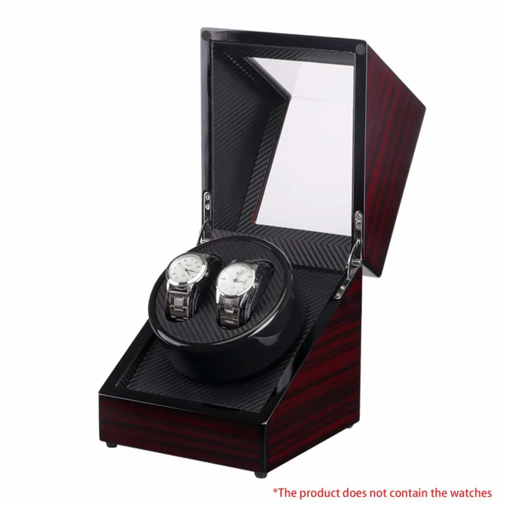 Wooden Lacquer Piano Glossy Black Carbon Fiber Double Watch Winder Box Quiet Motor Storage Display Case US PLUG Shaker | Наручные часы
