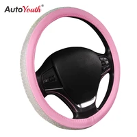 diamond leather steering wheel cover with bling bling crystal rhinestones fit 15 inch protector car wheel for women girls