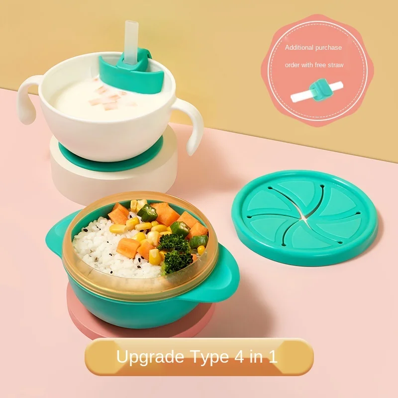 

Three-in-one straw bowl, baby soup, children's complementary food bowl, anti-falling and anti-scalding sucker bowl and tableware
