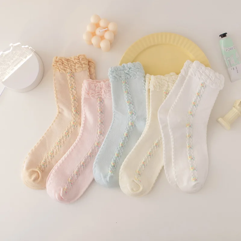 Jeseca однотонные Хлопковые женские носки японские кавайные девушки в стиле Лолиты