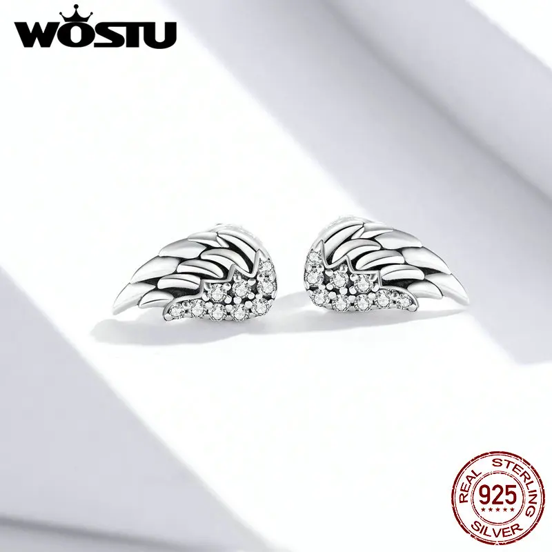 Женские Ретро серьги гвоздики с крыльями ангела из серебра 925 пробы кубическим