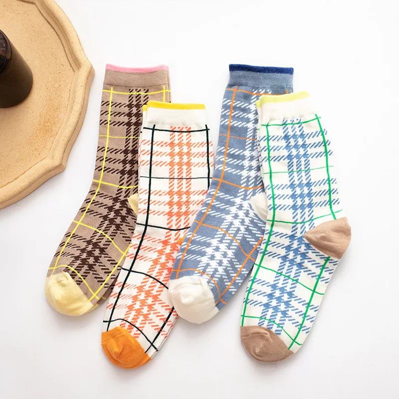 

Полосатые носки для женщин, Kawaii, милые носки, calcetines de la mujer Harajuku, детское клетчатое винтажное японские хлопковые носки корейский стиль chaussette