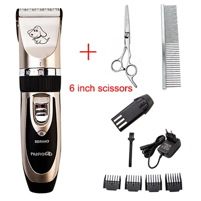 gold add scissors Перезаряжаемая машинка для стрижки домашних животных с низким уровнем шума, машинка для стрижки волос, триммер для стрижки кошек и собак, электрическая машинка для стрижки домашних животных - Цвет: gold add scissors
