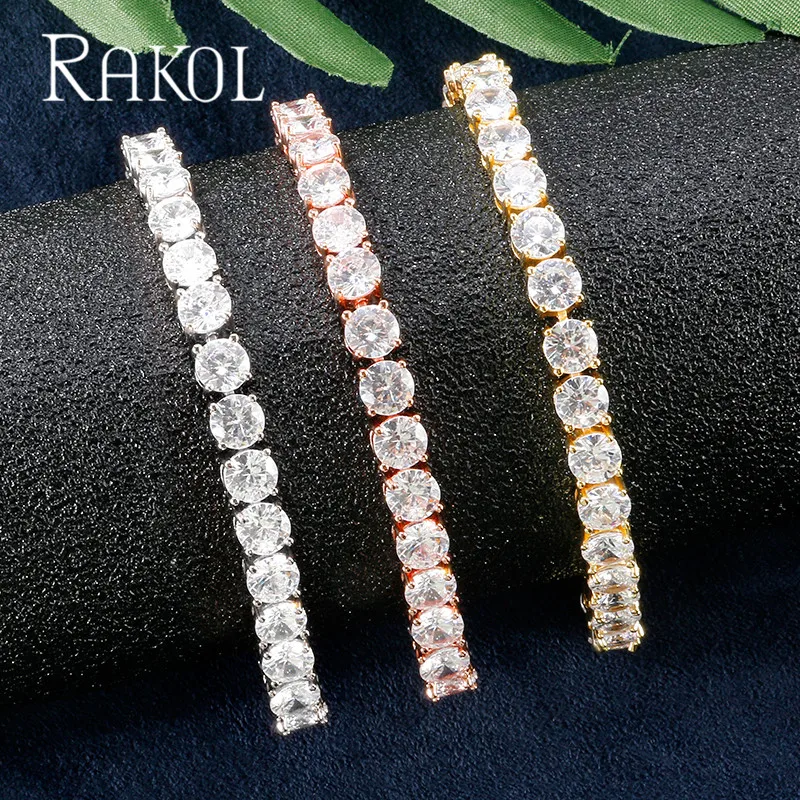 RAKOL панк стиль ослепительный круглый фианит Кристалл теннисные браслеты для