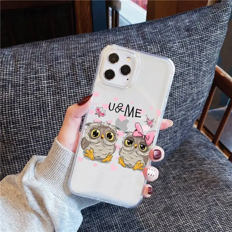 

Cute cartoon owl Love heart Phone Case Transparent for iPhone 12 11 mini pro XS MAX 6 6S 8 7 Plus X 5S SE 2020 XR