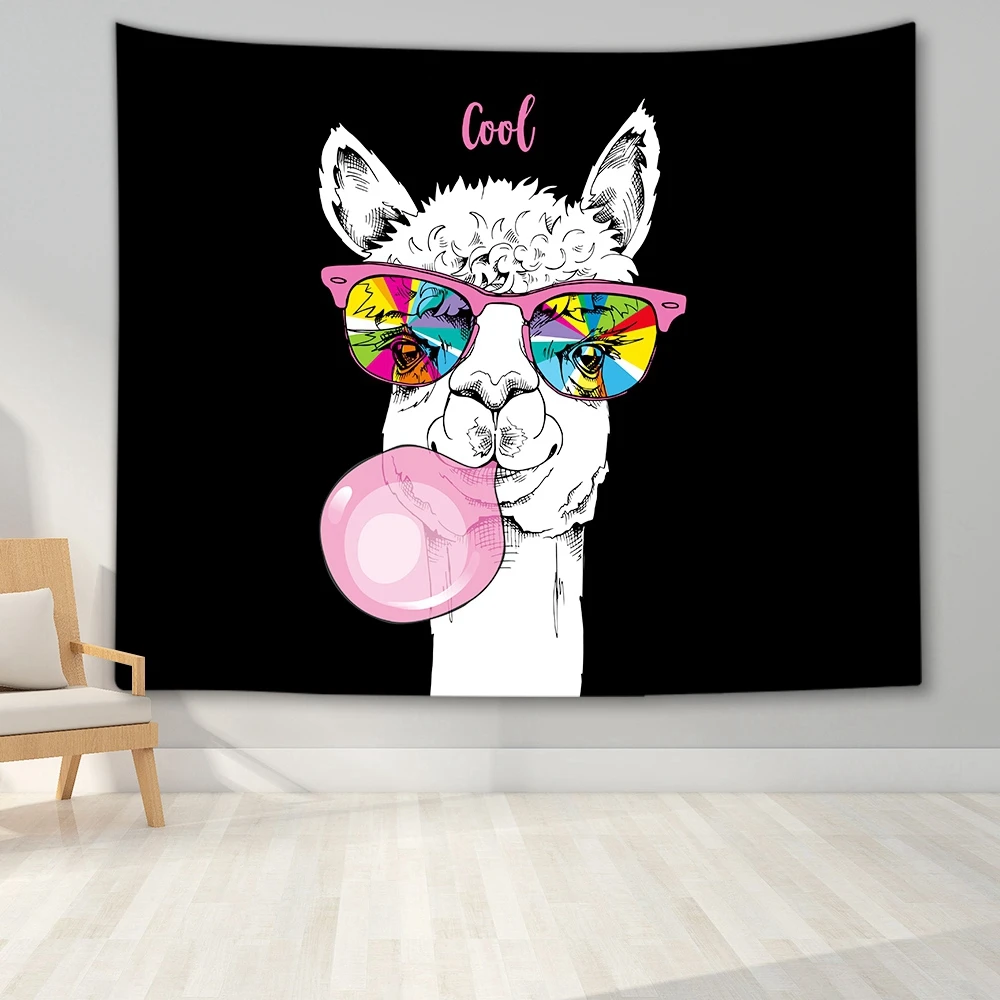 Настенный гобелен с изображением альпаки и мультяшных животных домашний декор
