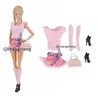 16 bjd dolls accessories pink ruffled shirt skirt socks shoes handbag fashion outfits set for barbie doll clothes toys