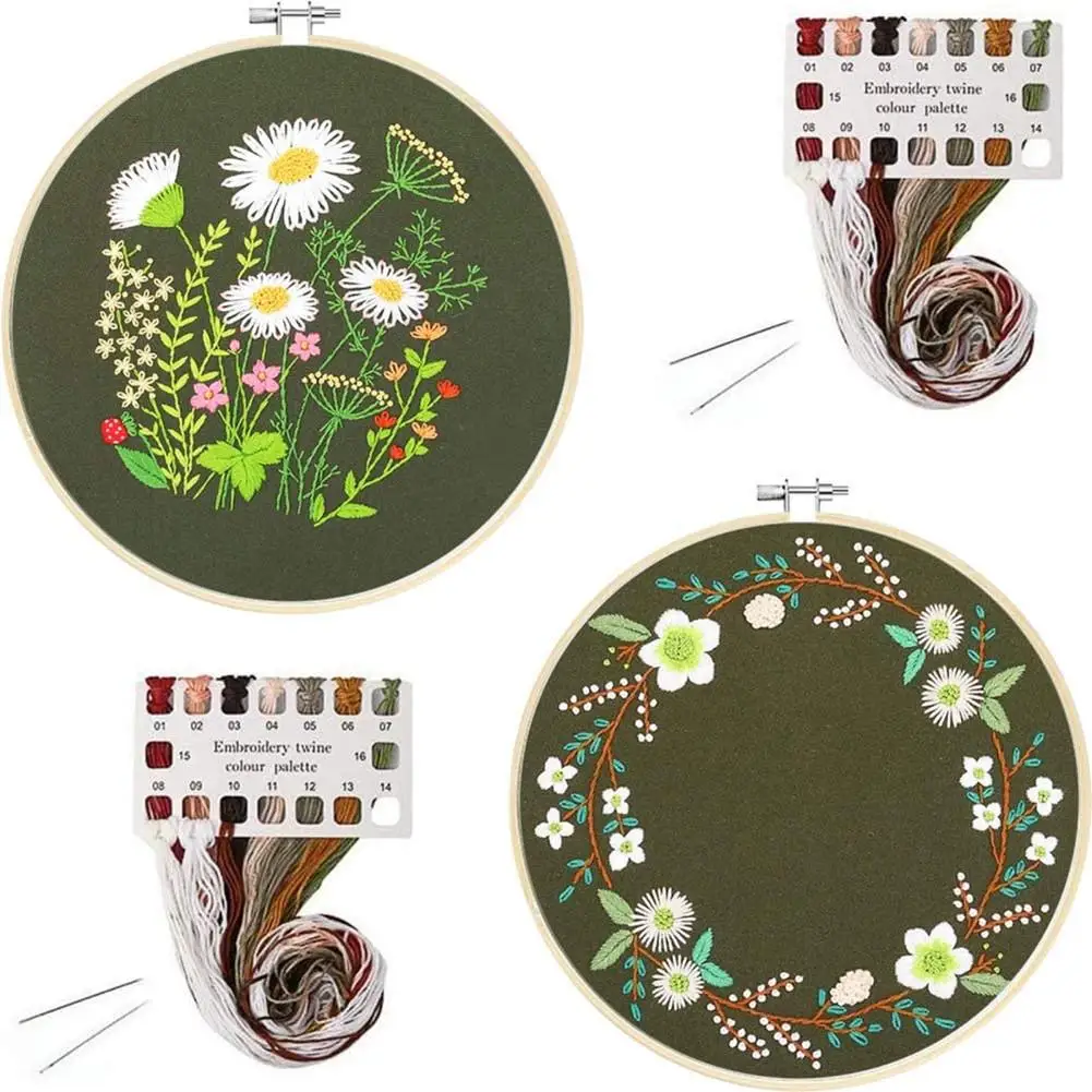 

2 Sets Daisy Floral Pattern Embroidery Tool Set With Embroidery Hoop