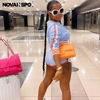 novainspo casual sporty womens terry sets striped zip up hooded top and shorts side cut out two piece outfit loungewear set hot