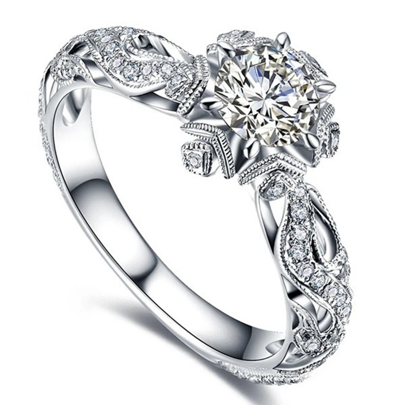 

New Snowflake Rings for Women Bridal Engagement Wedding Ring Hollow Out Jewelry Accessories Gift