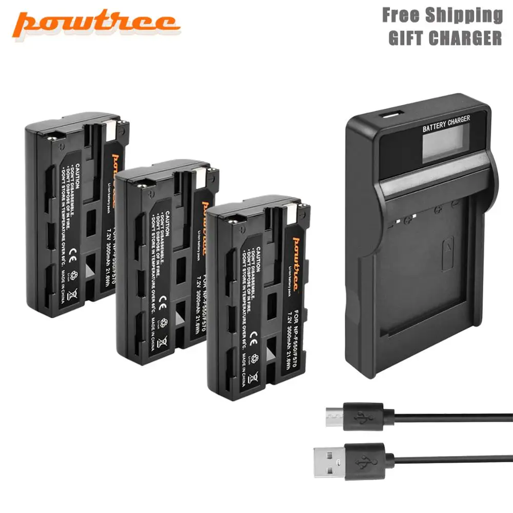 Powtre NP-F550 Li-Ion Батарея 7,2 V 3000 мА/ч, Батарея+ светодиодный зарядки для sony NP-F550 NP-F770 NP-F750 F960 F970 L50