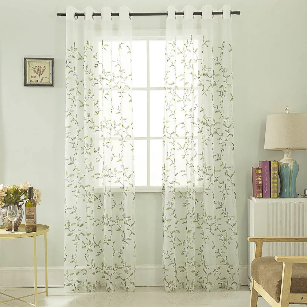 

Fabrics Organza Sheer Panel Curtains Embroidered Window Screening Tulle for Living Room Kitchen